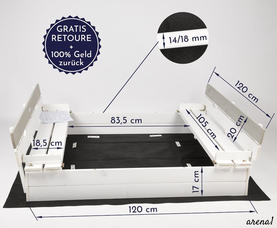 B-WARE Sandkasten Holz, Deckel Abdeckung Sitzbank Boden Bänke 120 in Friedberg (Hessen)