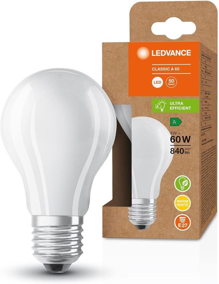 Ledvance LED Stromsparlampe E27 Warmweiß 4W=60W Glühbirne Birne L in Essen