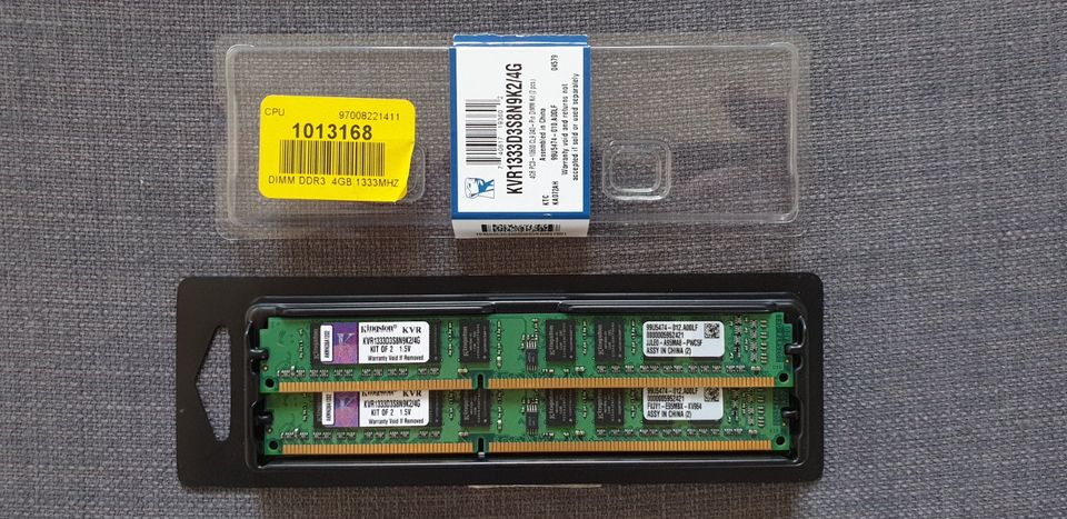 Kingston Arbeitsspeicher RAM 4GB 2x2GB KVR1333D3S8N9K2/4G in Mahlberg