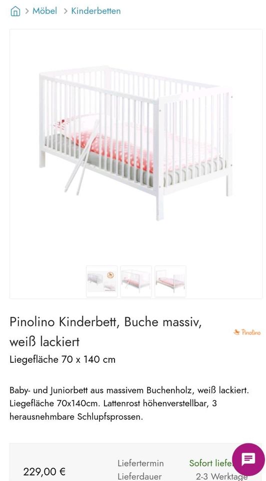 Pinolino Babybett Kinderbett Jugendbett weiß 70x140 mit Matratze in Bad Oldesloe