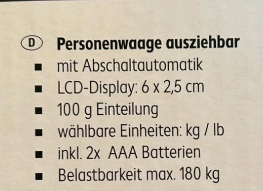 Personenwaage ausziehbar bis 180 kg, Ideal für Reisen usw in Pfarrkirchen