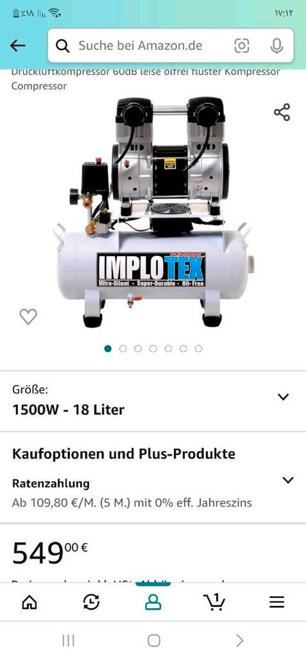 IMPLOTEX 1500W 2PS 18L Silent Flüsterkompressor Druckluftkompress in Pentenried