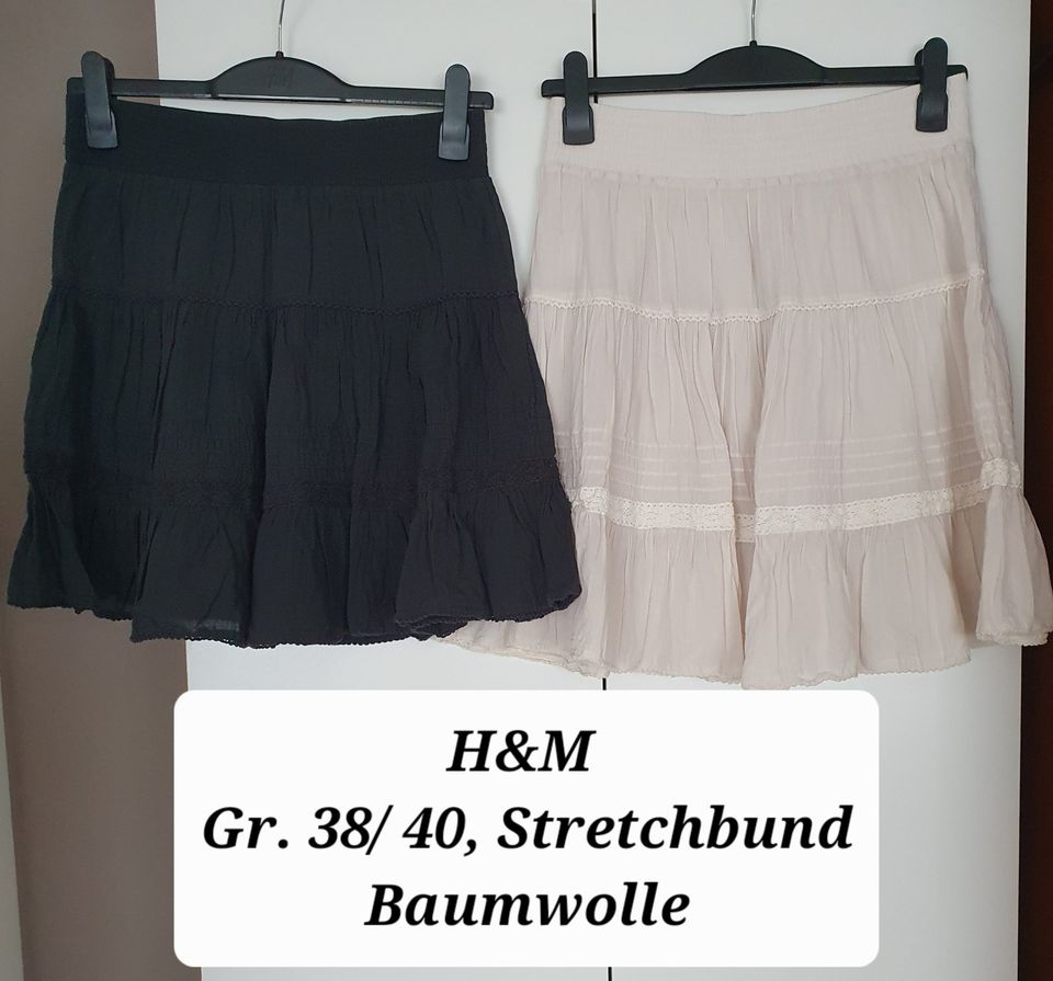 H&M Sommer Rock weiß grau 38 40 Baumwolle Hippie Boho Spitze in Berlin