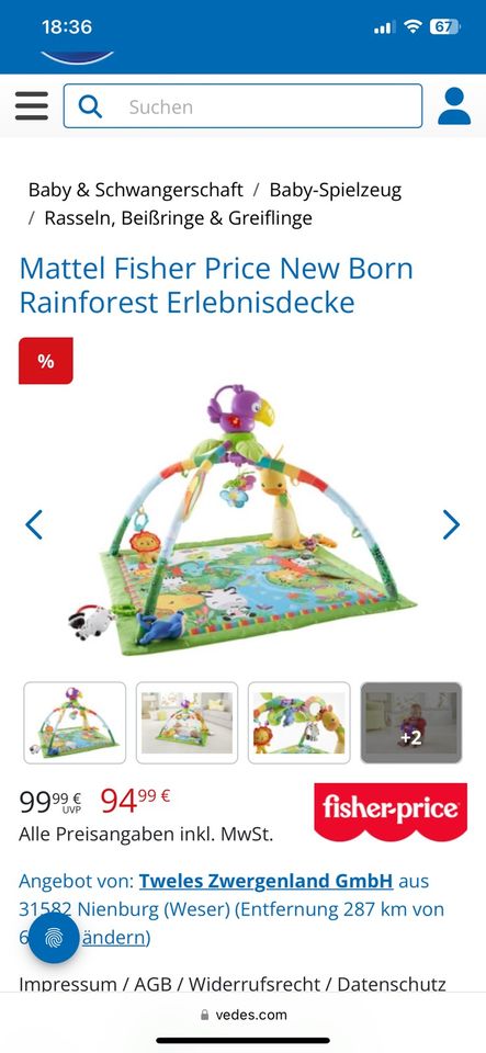 Spieldecke/Erlebnisdecke Fisher Price rainforest in Seligenstadt