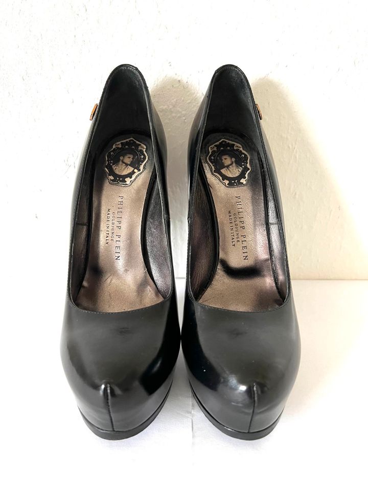 PHILIPP PLEIN GOLDJUNGE SCHWARZE PLATEAU PUMPS Größe 37 in Enger