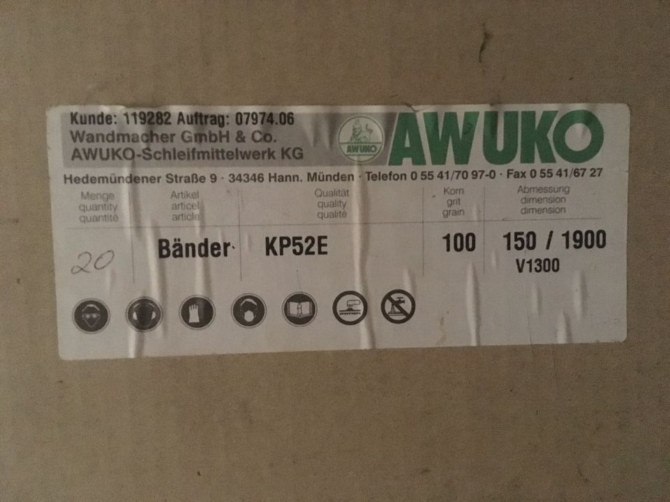 30 AWUKO Schleifbänder Kantenschleifmaschine 150 x 1900mm Korn100 in Gardelegen  