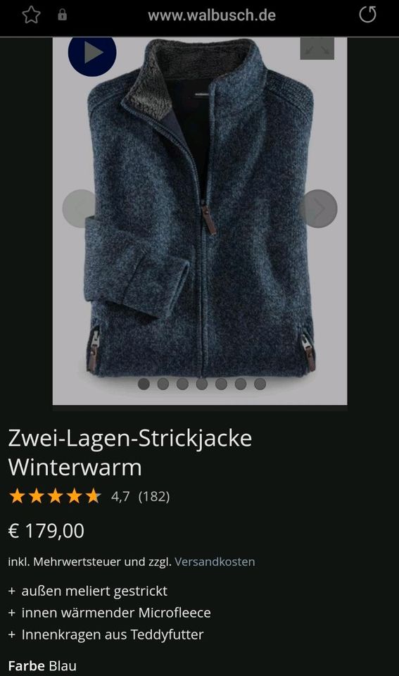 WALBUSCH Zwei-Lagen-Strickjacke Winterwarm Gr.52 blau walbusch in Vechelde