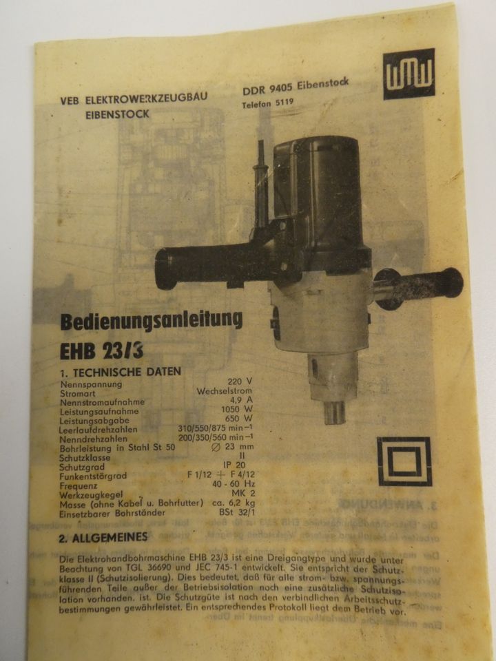 Schwere Getriebe-Handbohrmaschine WMW Eibenstock in Kohlberg