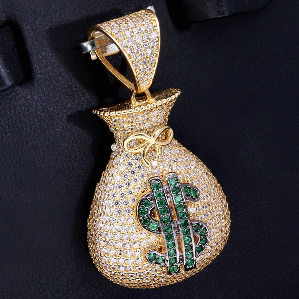 Geldbeutel Geldsack $$ Anhänger 585 14K ECHT GOLD Zirkoniabesatz Goldanhänger ICED OUT NEU Schmuck Geschenk Idee Weihnachten weitere Artikel auf sensburg-aurum in Berlin