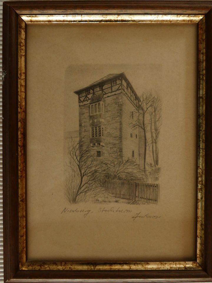 Radierung von Ambrose Motiv: Stockturm von Nienburg 10 x 7 cm in Bremen