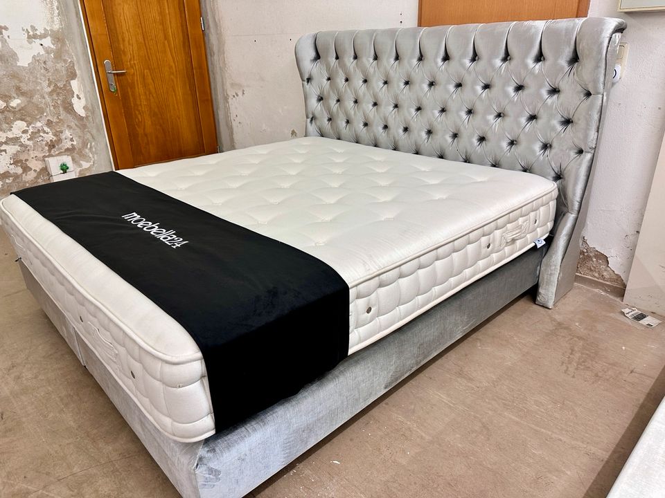 Luxus Boxspringbett Verdon 180x200 inkl. Premium Matratze Silber/Grau Polsterbett Doppelbett in Berlin