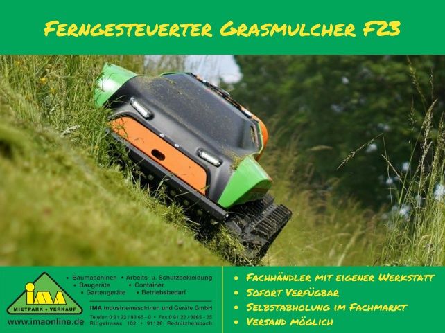 Ferngesteuerter Grasmulcher F 23 Benziner Mulcher F23 zum Mieten Verleih Leihen Verleihen Vermieten Baumaschinenverleih Hochgras Steilhang Rasenmähen in Rednitzhembach