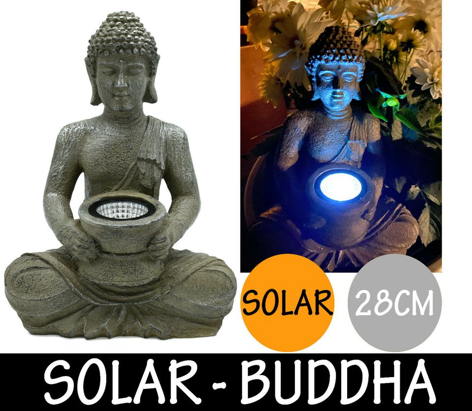 LED Solar Buddha Garten Leuchte Blumen Beet Beleuchtung 28cm in Kreuzau