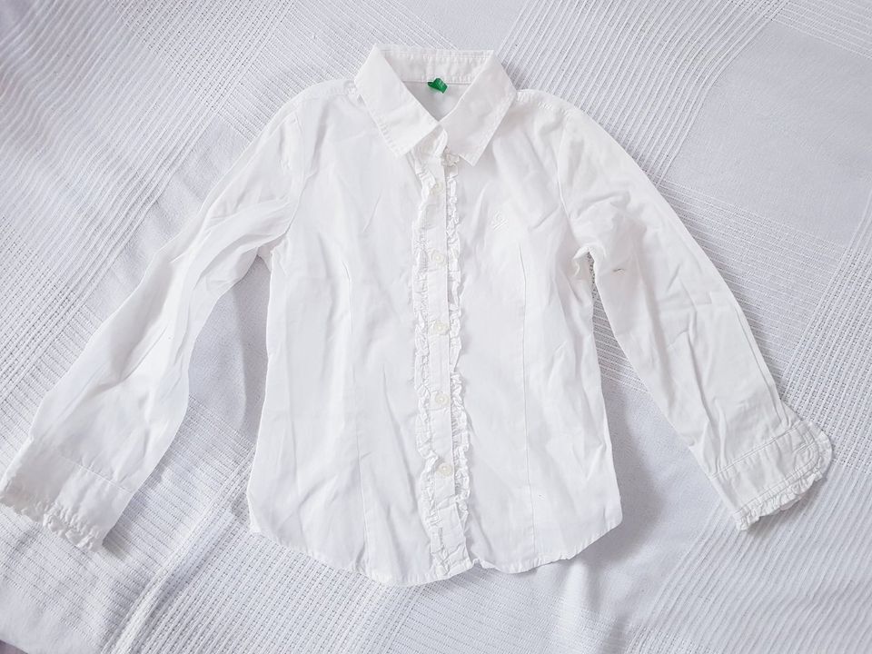 Bluse Hemd festlich Mädchen 110 116 Benetton weiß in Frankfurt am Main