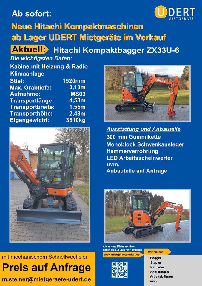 "Neu" Hitachi  ZX33U-6 Minibagger Kompaktbagger in Dierdorf