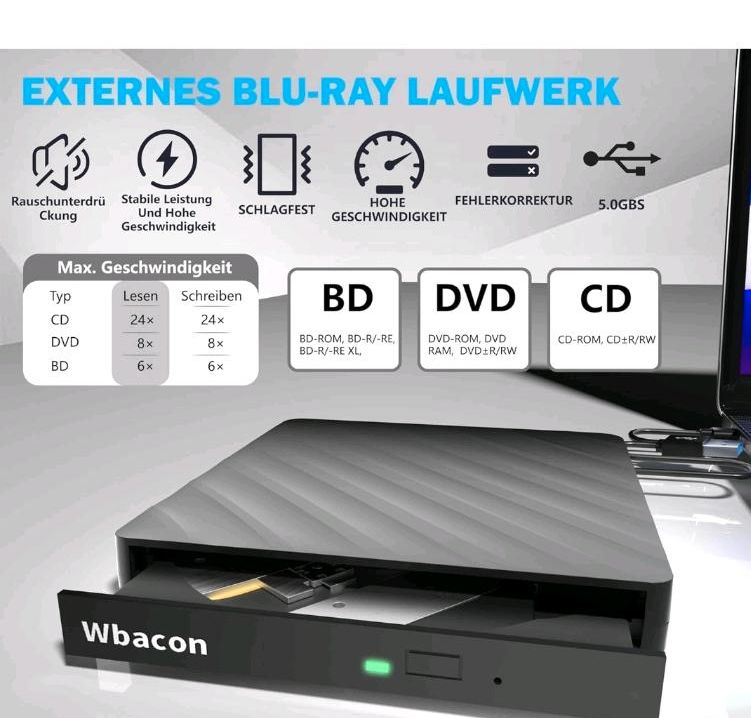 Neu.5 in 1 External Blu-ray Drive,USB 3.0 Type-C Bluray in Leverkusen