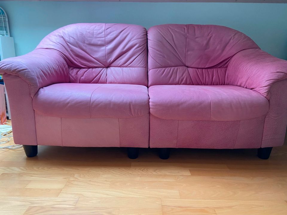 2-Sitzer Couch, Sofa rosa/pink echtes Leder, Nubuk weich in Bernried Niederbay