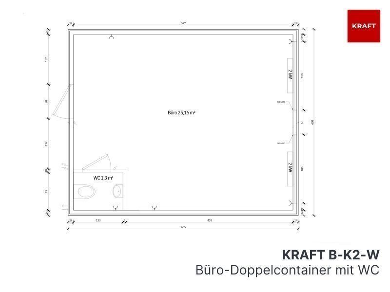 Bürocontainer Doppelcontainer mit WC / Toilette (NEU) 605x490 cm in Viersen