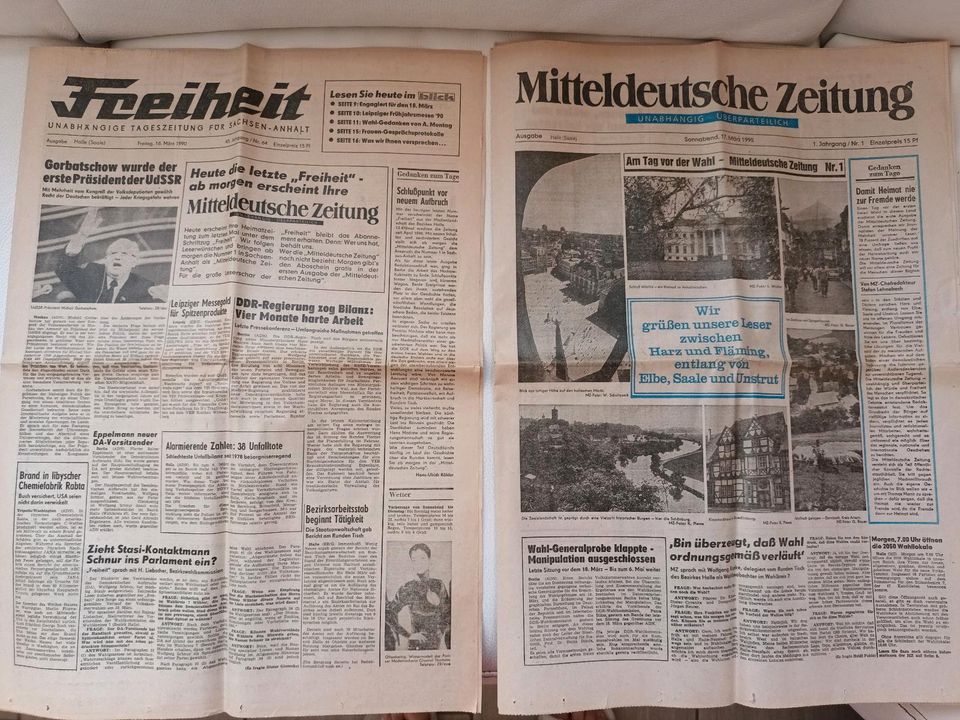 Tageszeitung letzte Ausgabe Freiheit und erste MZ  Ausgabe in Halle