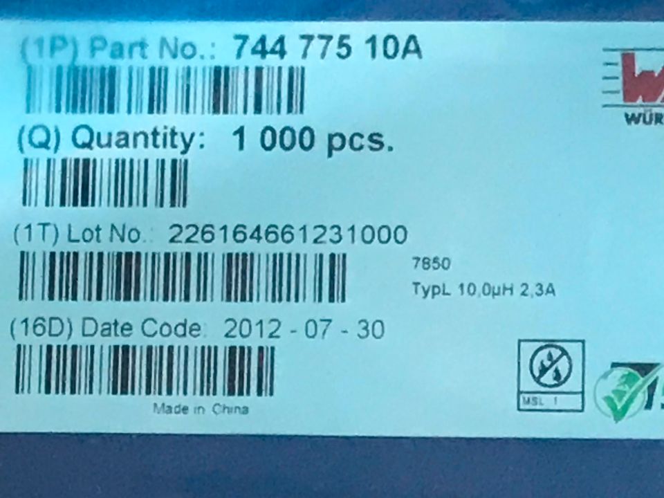 Drossel Würth 74477510 A  1000 Stück  TypL 10,0 µH  2,3 A in Sankt Goar