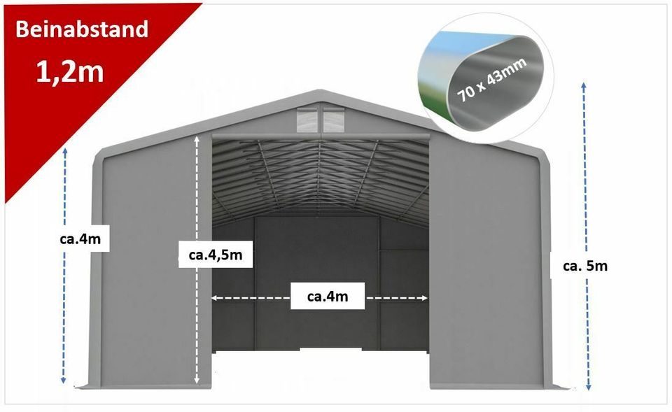 6x12m 8x12m 8x20m  / 4m Seitenhöhe Einfahrt 4m x4,50m Lagerhalle Zelthalle Lagerzelt Stahl STABIL NEU 550g PVC schwerentflammbar in Berlin