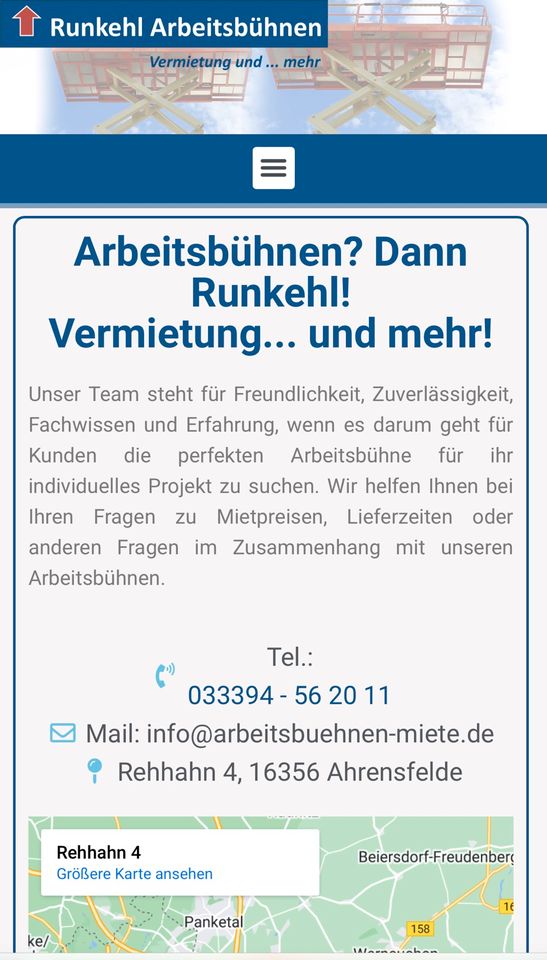 Arbeitsbühnen Vermietung Runkehl in Ahrensfelde