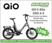 E-Bike Qio EINS A-8 grau Kompaktrad Bosch 400 WH Niedersachsen - Ostrhauderfehn Vorschau