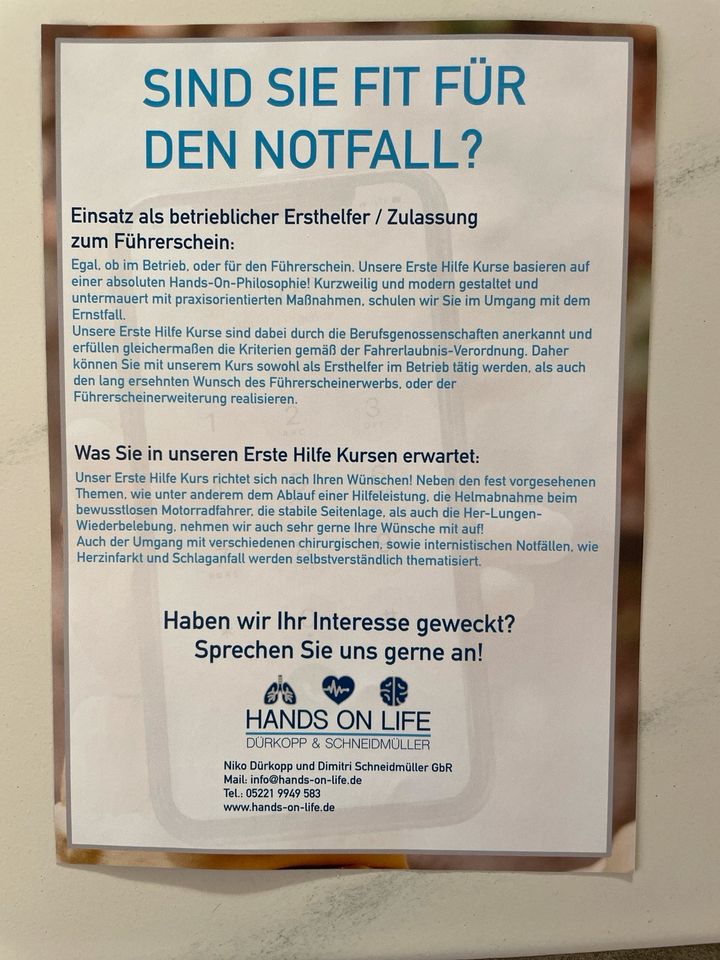 Erste Hilfe Kurs, Kinder, Fahrschulen, Kita, Pflegepersonal in Lüdenscheid