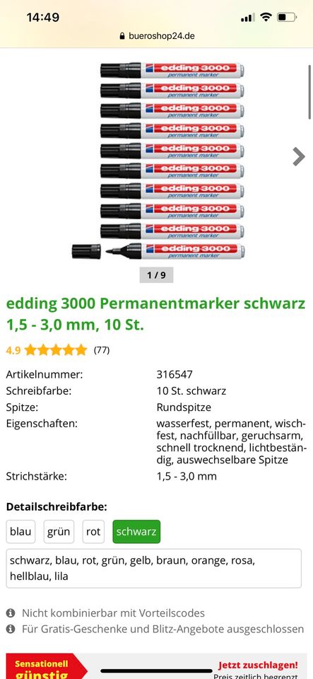 10er Pack Edding 3000 Permanent Marker rot & schwarz in Köln