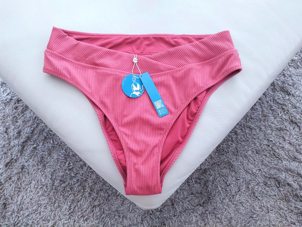 Bikini-Hose gerippt Ripp Panties rosa rosenpink V-Ausschnitt Swim in Schwieberdingen