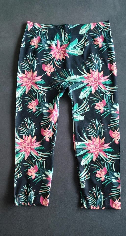 Capri Leggings Hose schwarz Blumen grün seamless stretch XL NEUW in Mühldorf a.Inn