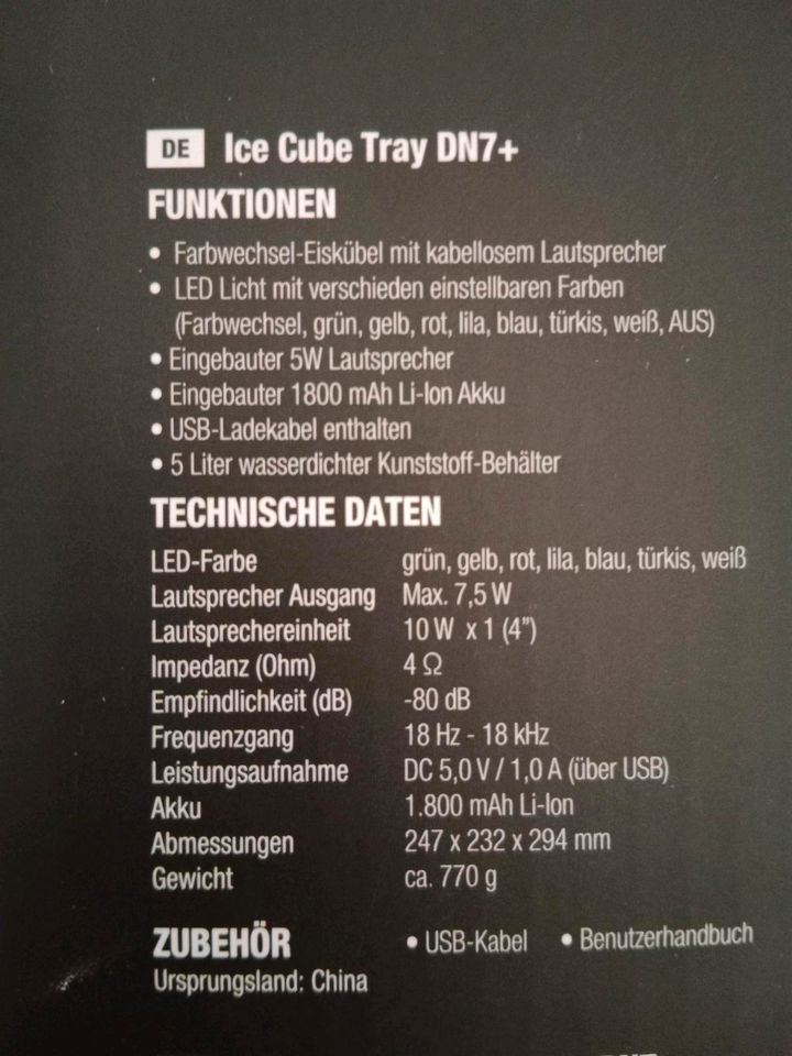 Jay-Tech Ice Cube TrayDN7 Kühler LED-Licht Bluetooth-Lautsprecher in Margetshöchheim