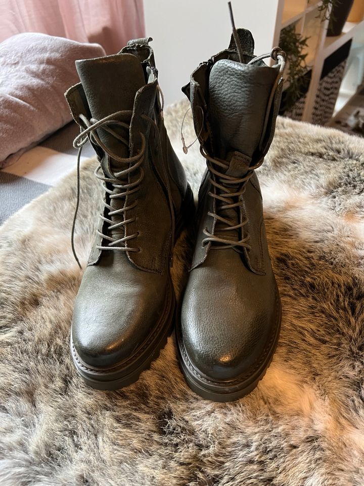 Sansibar Stiefeletten Stiefel Leder Khaki grün Gr.36 Neu in Contwig