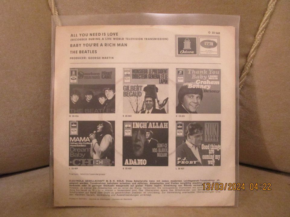 THE BEATLES – All You Need Is Love – 1967 Odeon Single (VG / EX) in Groß-Gerau