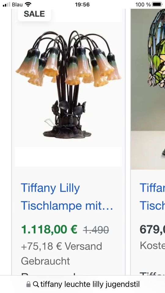 Tiffany Tischleuchte Lilly aus Bronze 80 er in Ettlingen