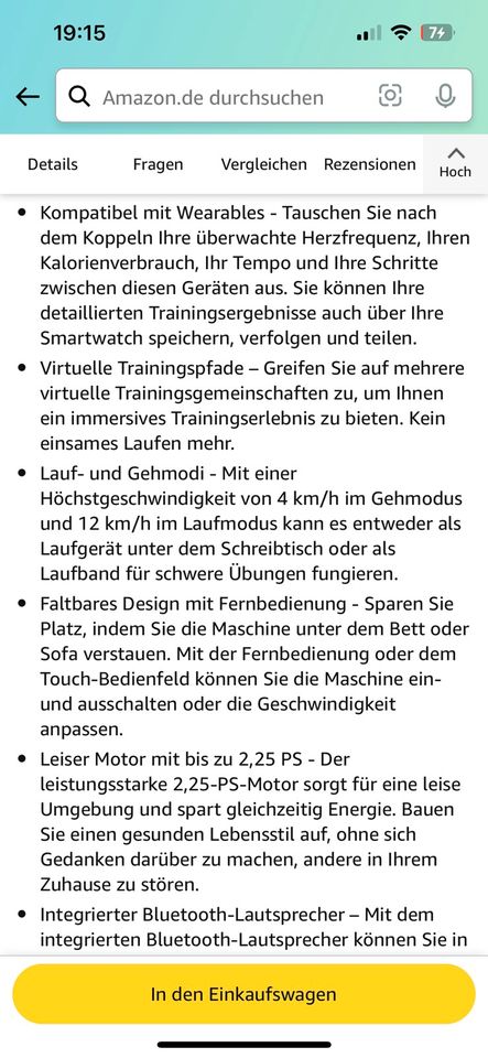 Laufband 12 km/h, Bluetooth Lautsprecher, Frequenzmesser in Magdeburg