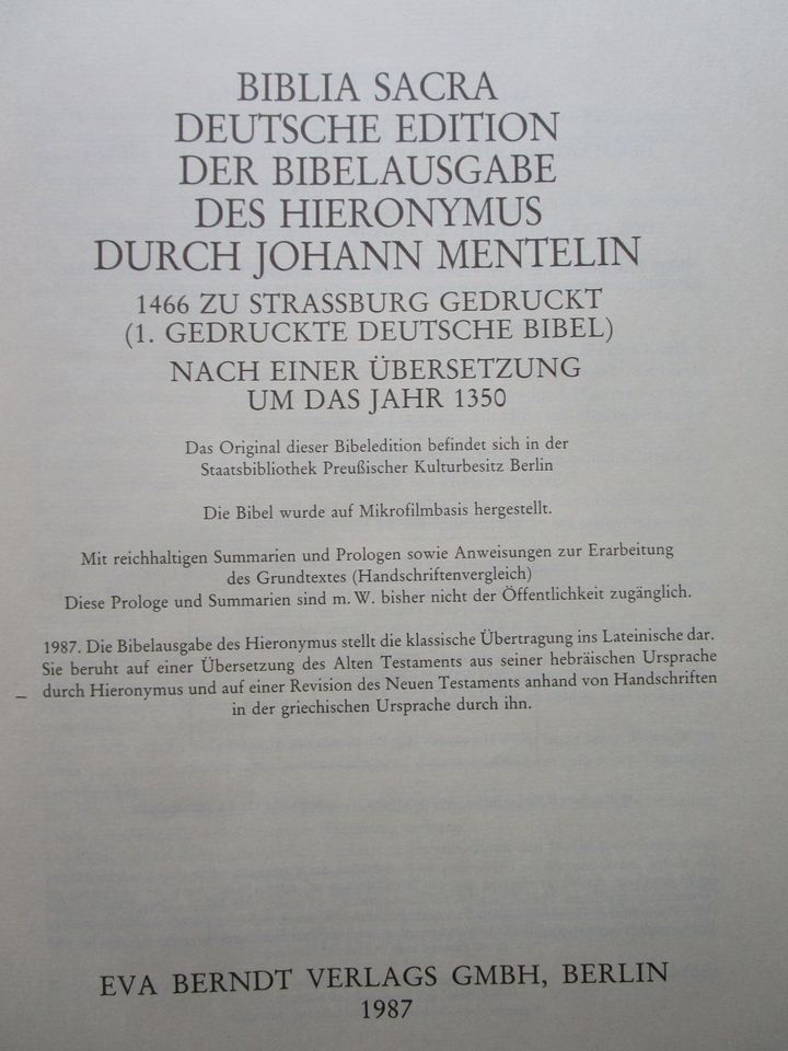 MENTELIN Bibel 41cm, Faksimile der Ausgabe von 1466. TOP in Krefeld