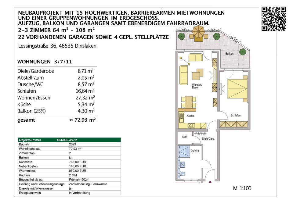 Voll vermietet!!! Dinslaken-Stadtmitte-Mitten im Leben-Mitten in der Stadt  680 - 1150€ * 64,85 - 108,95 m² *  Bezug ca. II. Quartal 2024  15 Passende Wohneinheiten in diesem Projekt in Dinslaken