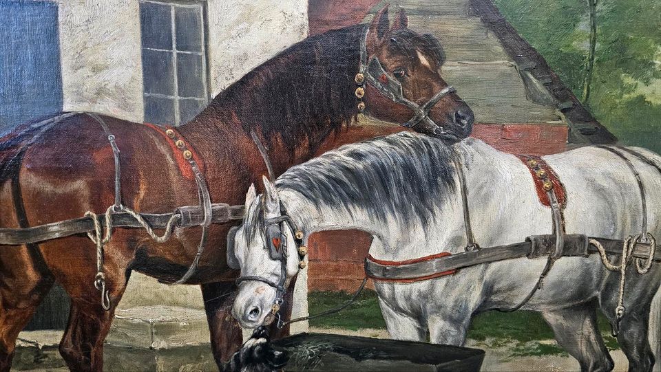 Gemälde Gasthaus Pferde antik 1890 Ölbild in Kyritz