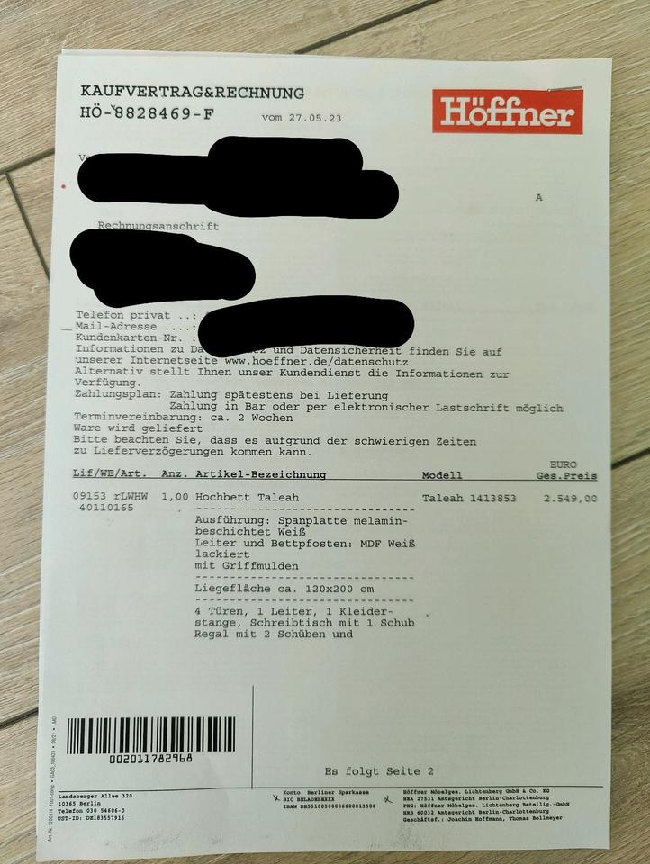 Hochbett 160cm mit Schreibtisch, Schrank, Höhle "Taleah" von roba in Ahrensfelde