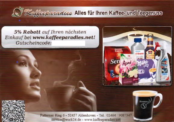 Gutschein Rabatt 5 % Wark24.de Kaffeeparadies.net Kaffeemaschine in Marburg