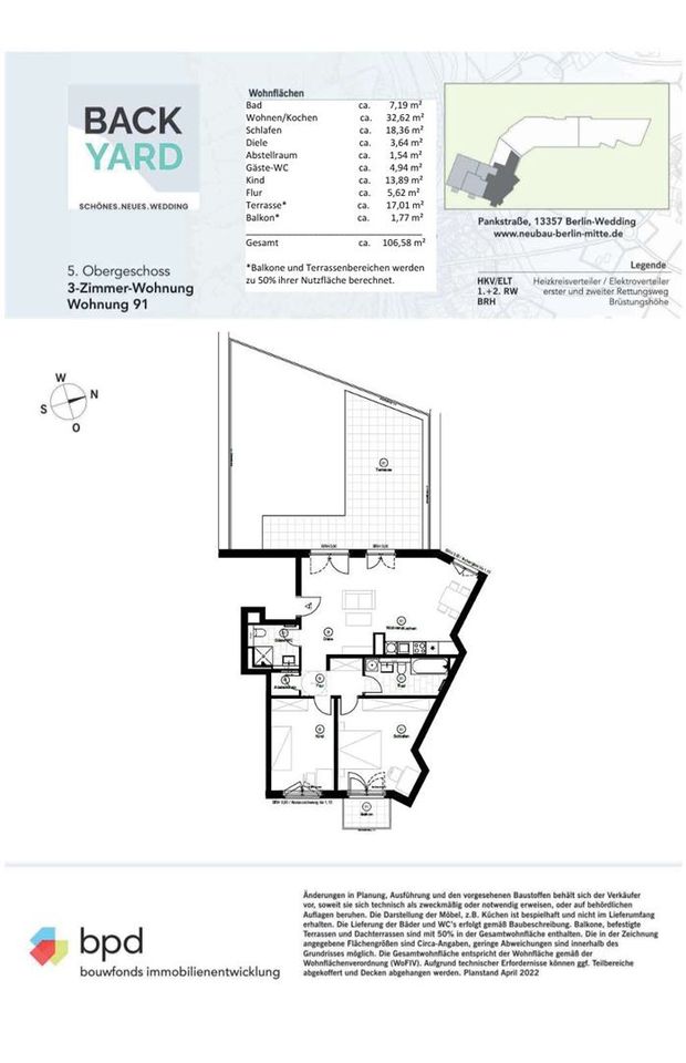 Penthouse mit 3 Zimmern auf ca. 107 m² mit großer, sonniger Dachterrasse und Balkon: WE91 in Berlin