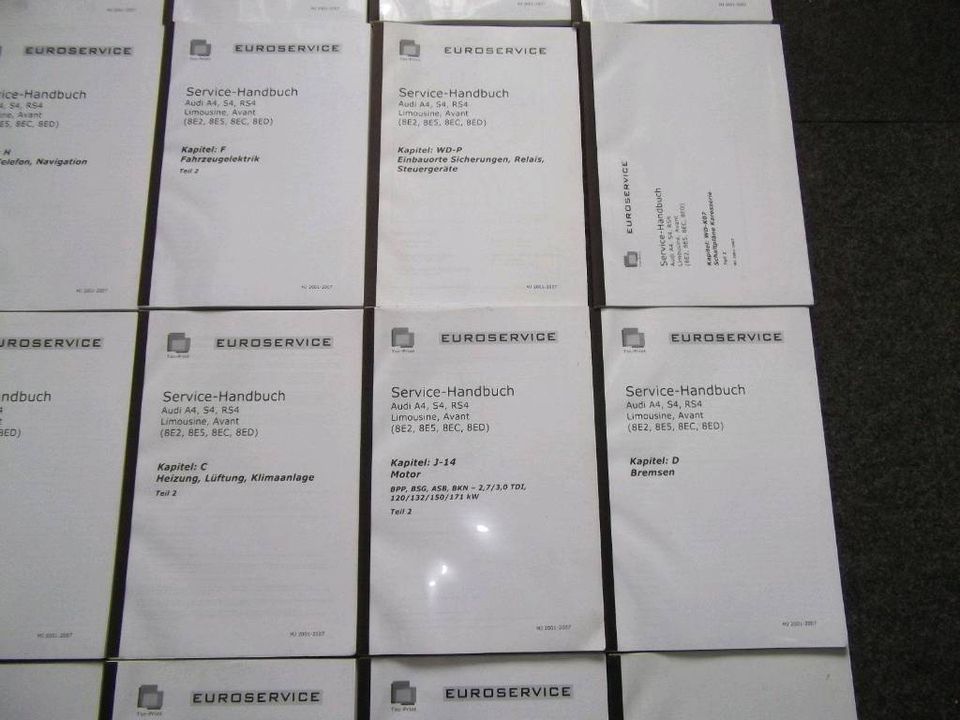 Service Handbuch 25 Bände Audi A4 S4 RS4 8E2 8E5 8EC 8ED V6 TDI in Kastl b. Amberg