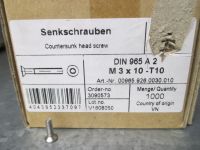 DIN965 Senkschraube ISO14581 Torx ähnlich T10 V2A M3x10 NEU/OVP Niedersachsen - Verden Vorschau