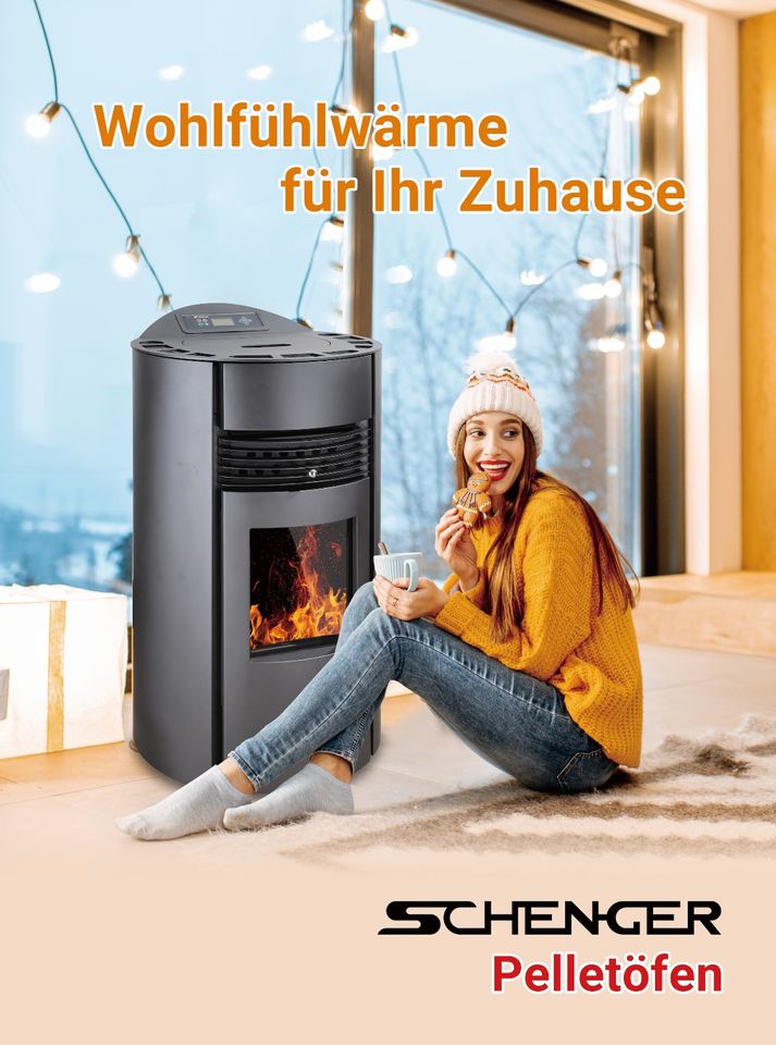 SCHENGER Pelletofen HP51-R Vollautomatisch 8,8 KW WIFI+ECO+Timer in Wüstenrot