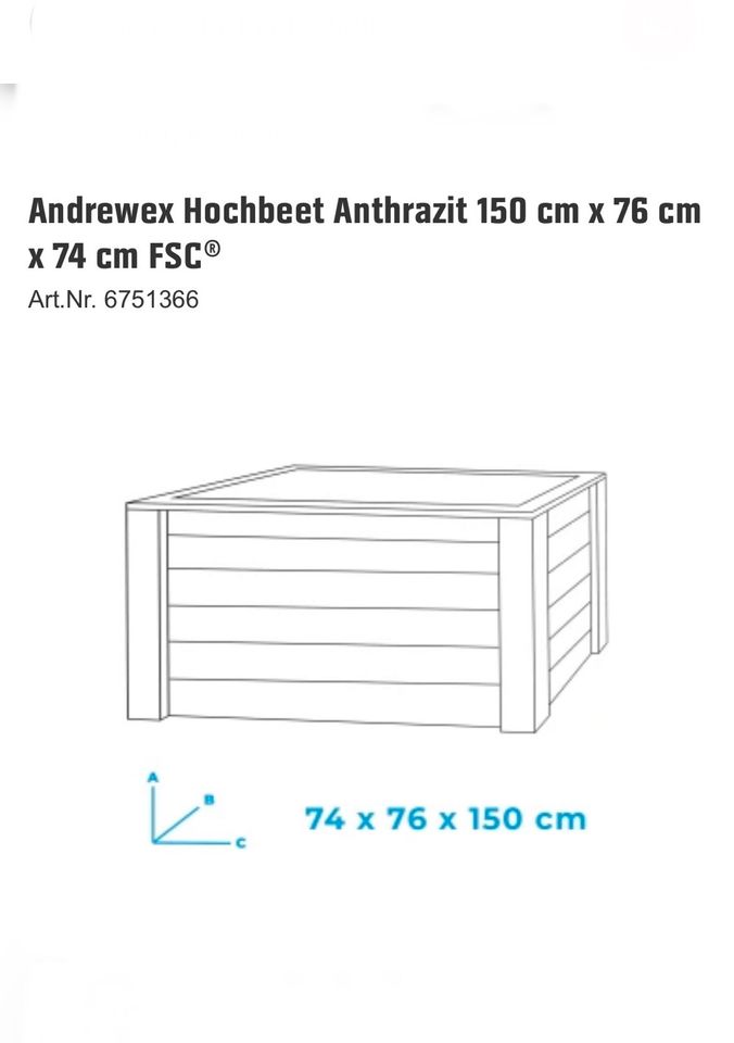 Hochbeet Anthrazit 150 cm x 76 cm x 74 cm in Düren