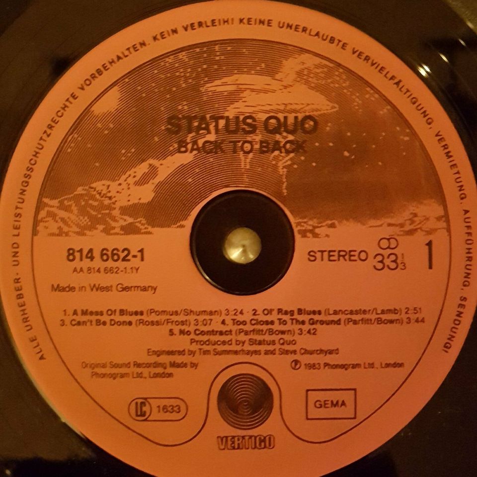 Status Quo - BACK TO BACK - VINYL,LP Plattenauflösung in Hamburg