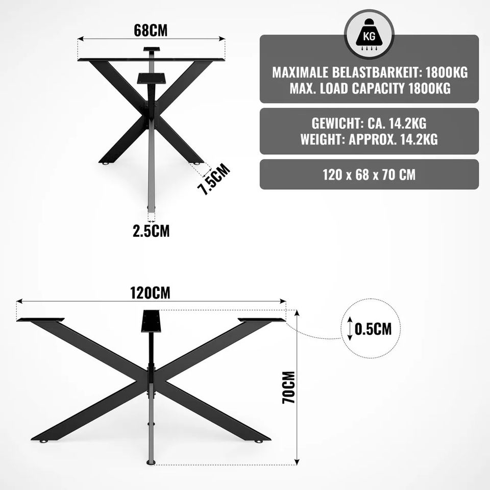 Tischbeine Tischgestell Kreuzgestell Tischkufen Spider Kreuz120cm in Hainburg