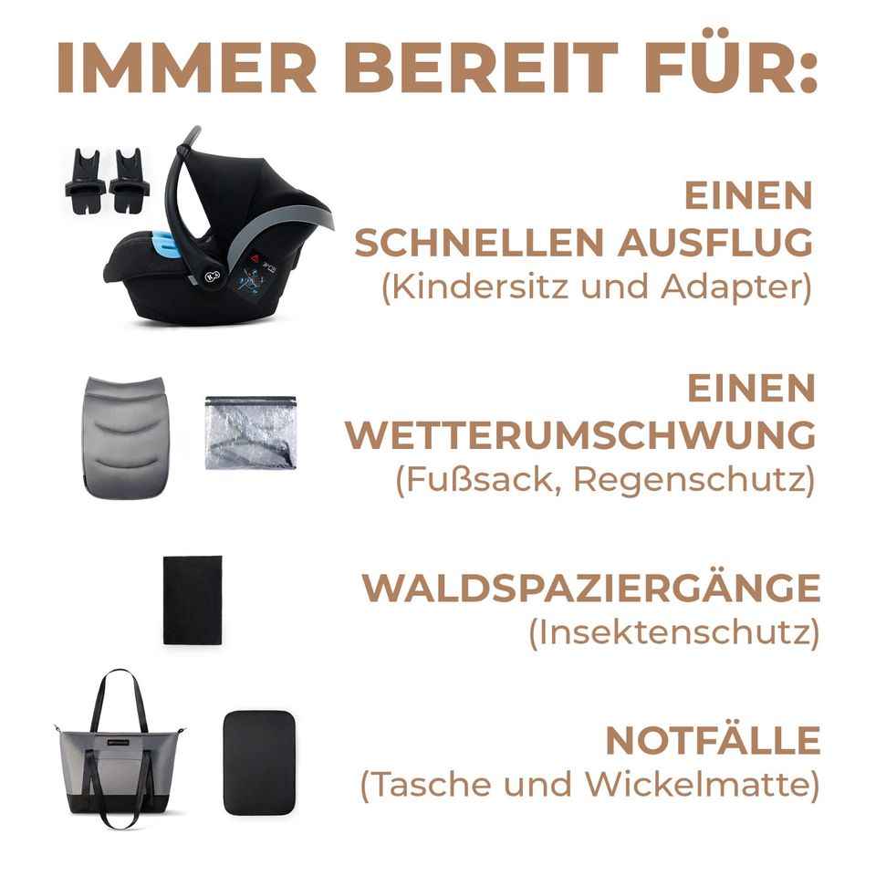 Kinderkraft PRIME 2 - 3in1 Kinderwagen-Set - Shadow Grey - inkl. Babywanne + Sportsitz + Babyschale + XXL-Zubehörpaket - NEU in Fulda