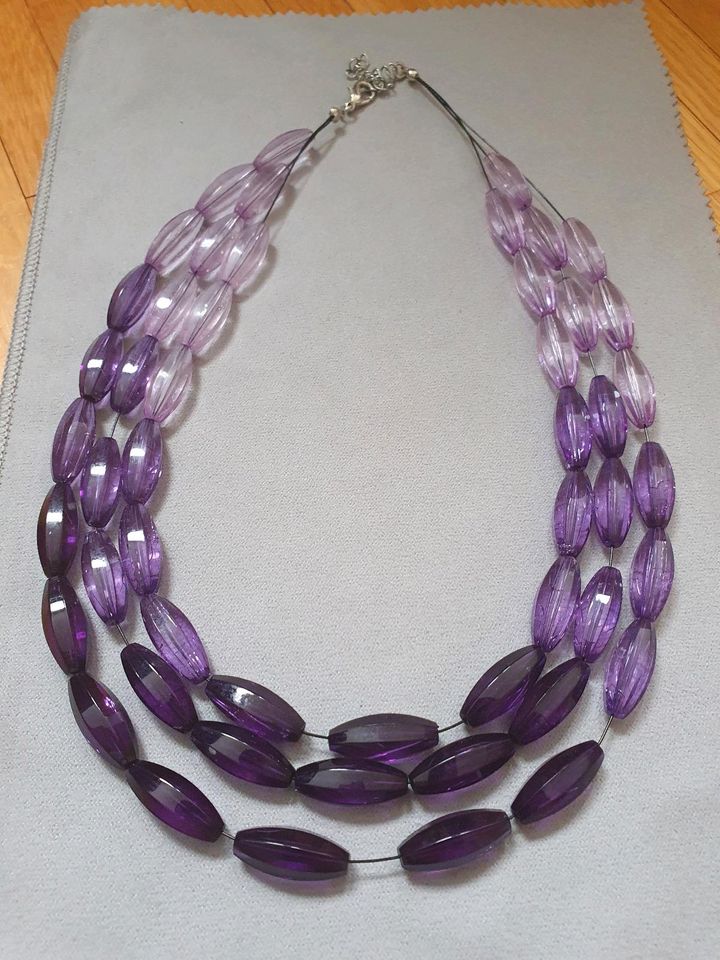 Modeschmuck 3er Kette Glas Amethyst Form in Ober-Ramstadt